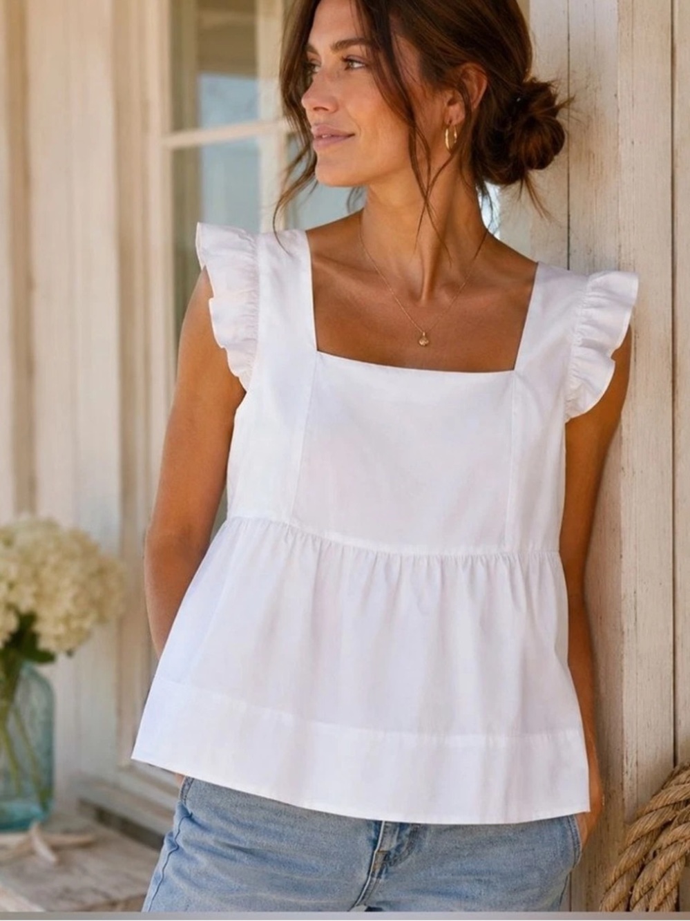 NWT Lilly Pulitzer Tiana Babydoll Cotton Top Resort White Sz 12 Peplum Ruffles